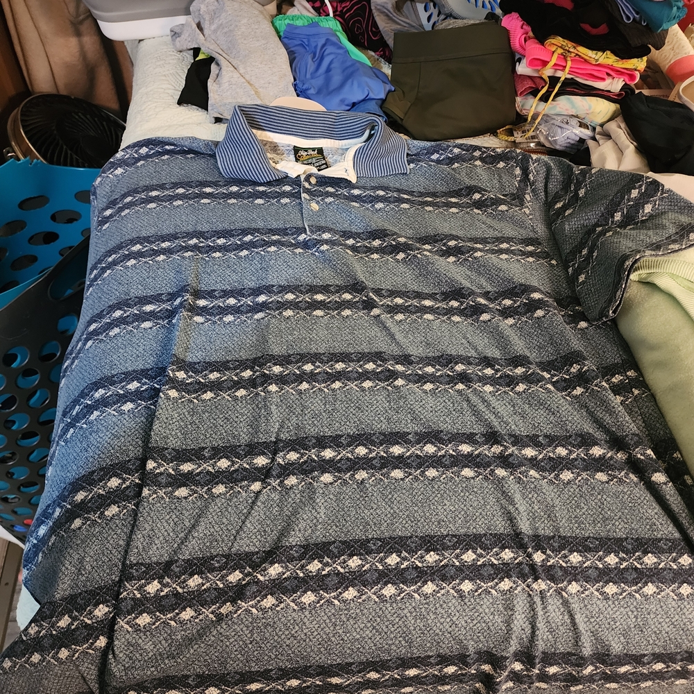Vintage 80's  Chip Beck Men’s Blue Striped Golf Polo with Contrast Collar